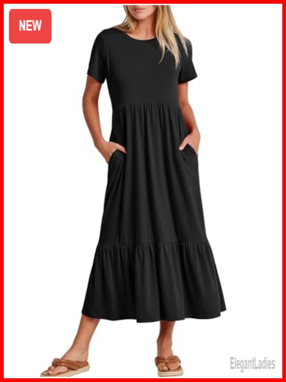 ANRABESS Womens Summer Short Sleeve Maxi Dress with Pockets